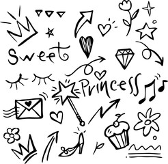 Princess icon in doodle style, vector illustration