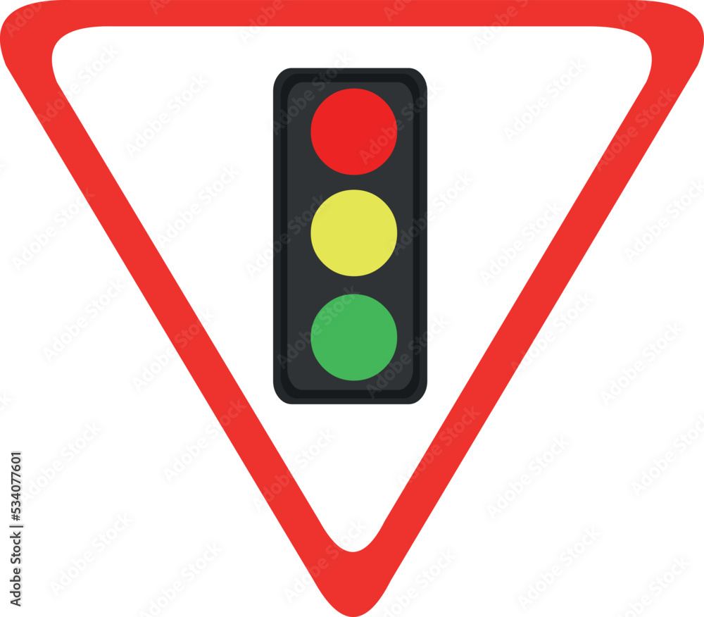 Wall mural Vector illustration of a triangular traffic signal sign with a traffic light