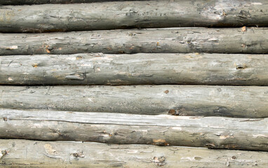 Texture of wall made of wooden logs - panoramic photo