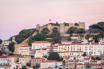 Lisbon, Portugal skyline at Sao Jorge Castle during sunset