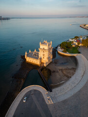 Aerial views of Torre de Belém - Rio Tejo, Lisboa - Portugal
