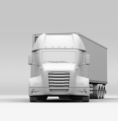 Clay rendering of heavy truck with reefer container. Cold chain concept. 3D rendering image.