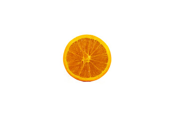 closeup of a sliced orange isolated against a white background
