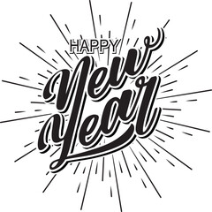 Hand drawn of Happy New Year. Holiday Vector Illustration With Lettering and Composition 