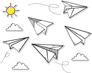 Doodle of Paper airplanes,Origami paper plane,vector illustration