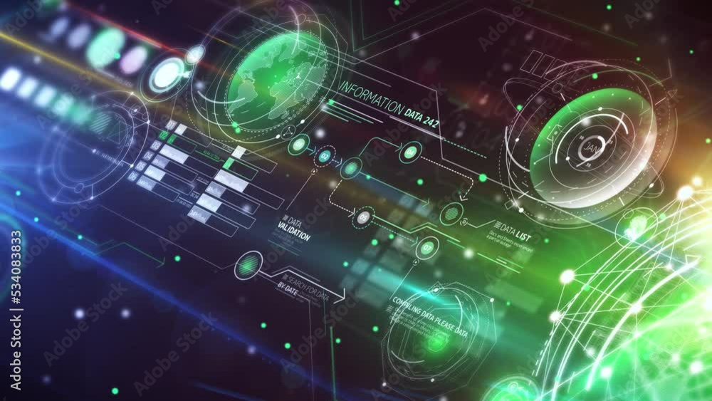 Poster abstract infographic data flow in virtual space.