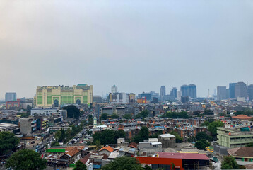 View of Jakarta city from the rooftop during cloudy day