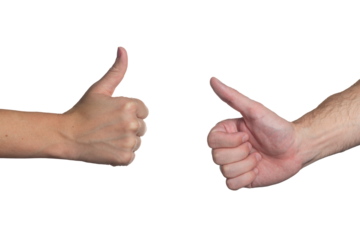 Isolated thumbs up hand gesture between a young man and woman