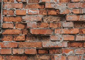 Old brick wall. Red bricks in a row background. Grunge texture