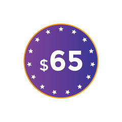 Monthly 65 Dollar price tag or sticker. sixty five sales tag. shopping promotion marketing concept. sale promotion Price Sticker Design
