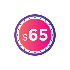 Monthly 65 Dollar price tag or sticker. sixty five sales tag. shopping promotion marketing concept. sale promotion Price Sticker Design
