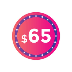 Obraz premium Monthly 65 Dollar price tag or sticker. sixty five sales tag. shopping promotion marketing concept. sale promotion Price Sticker Design 