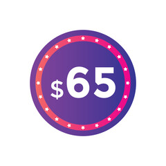 Obraz premium Monthly 65 Dollar price tag or sticker. sixty five sales tag. shopping promotion marketing concept. sale promotion Price Sticker Design 