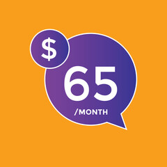 Obraz premium 65 dollar price tag. 65$ dollar USD price symbol. price 65 Dollar sale banner in USD. Business or shopping promotion marketing concept 