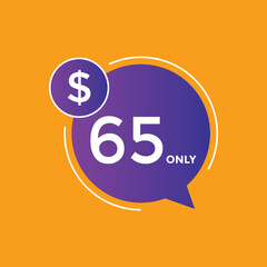 65 dollar price tag. Price $65 USD dollar only Sticker sale promotion Design. shop now button for Business or shopping promotion
