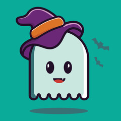 Cute smile ghost chartoon vector , happy Halloween
