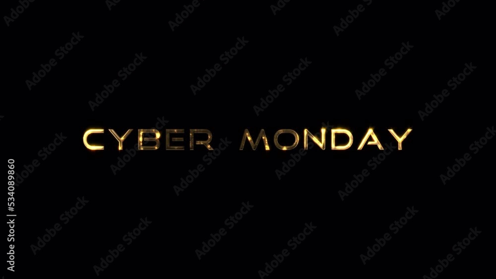 Poster cyber monday golden glittering text with light motion animation element effect. 4k seamless loop iso