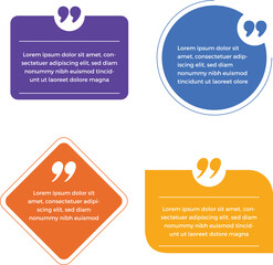 Colorful quote frames blank templates set. Quote in frame with quotation marks