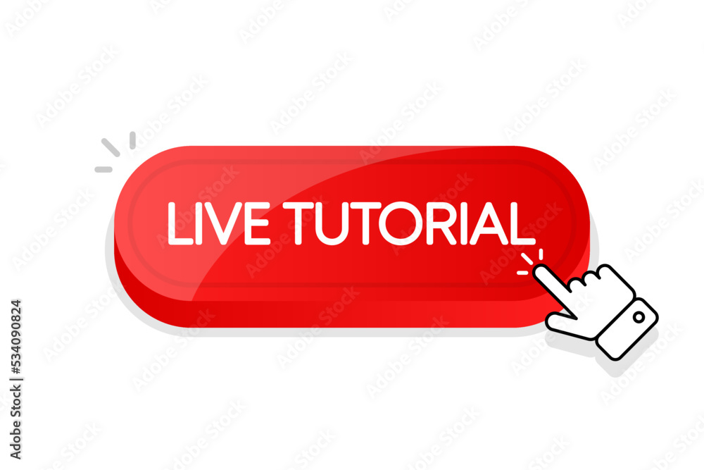 Poster live tutorial 3d button. mouse touched button. vector illustration.