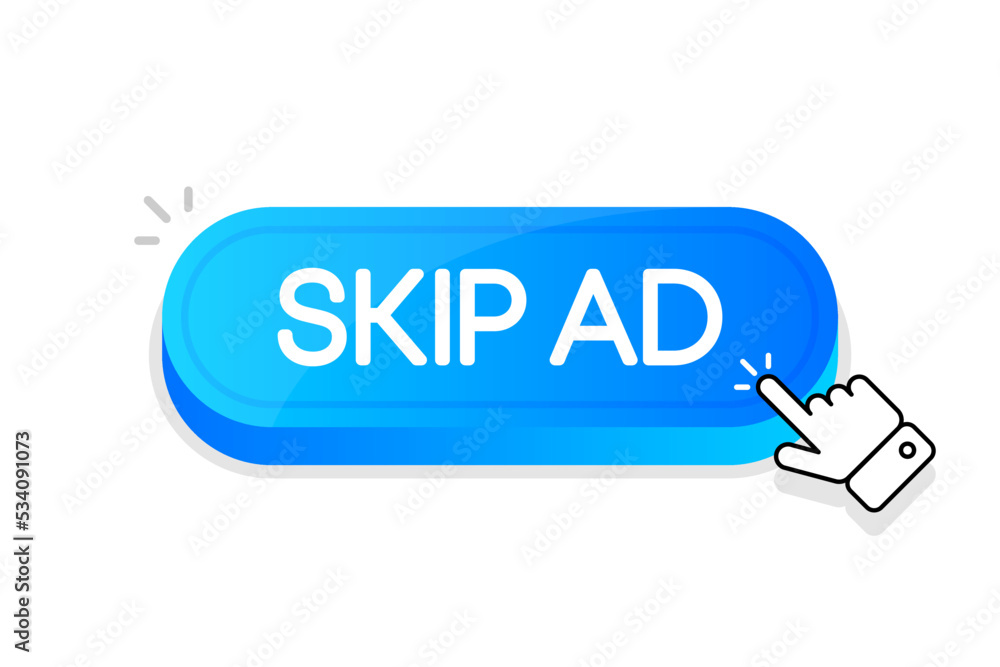 Aufkleber skip ad 3d button. mouse touched button. vector illustration.