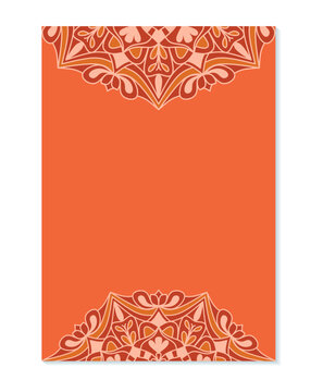 Orange poster with ethnic mandala pattern.
