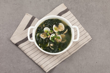 Seaweed soup, soup, seaweed, shellfish, food, Korean food, chopsticks, bowl, ingredients,...