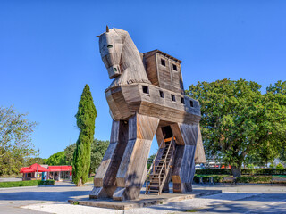 replica of legendary wooden trojan horse of troy at Troy National Park Turkey