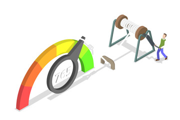3D Isometric Flat  Concept of Credit Score Imporving.
