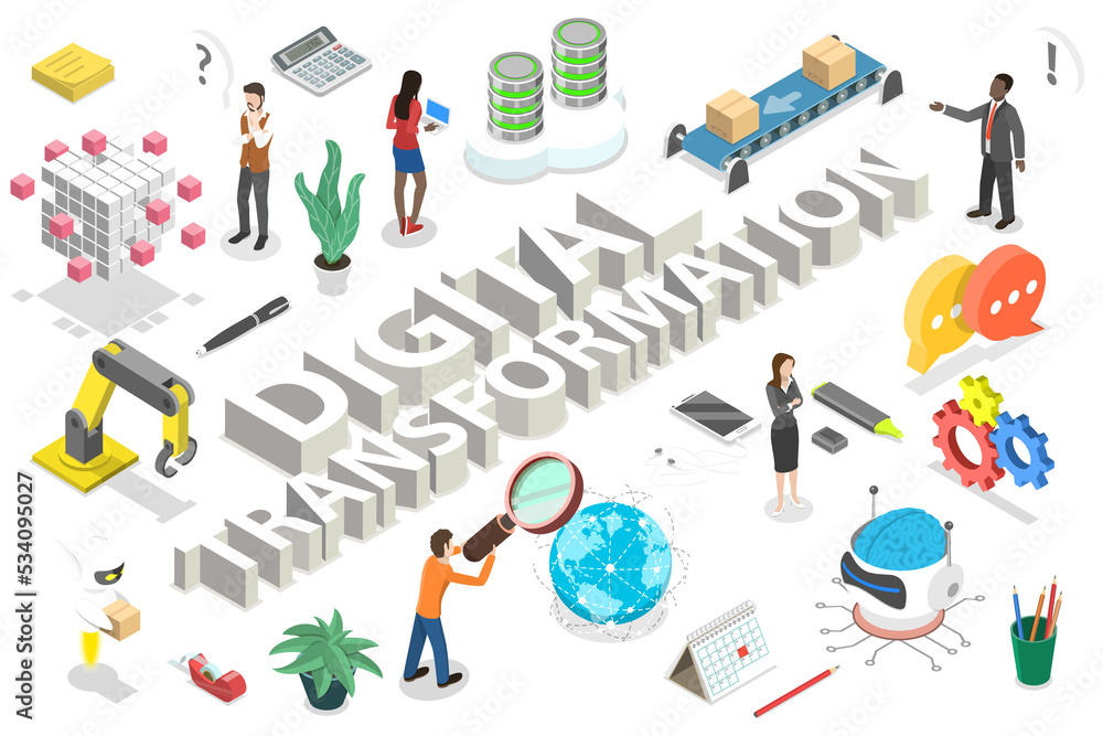 Wall mural 3D Isometric Flat  Conceptual Illustration of Digital Transformation.