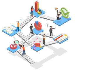 3D Isometric  Conceptual Illustration of Market Research