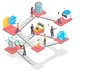 3D Isometric Flat  Conceptual Illustration of Digital Transformation.