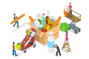 3D Isometric Flat  Conceptual Illustration of Food Donation.