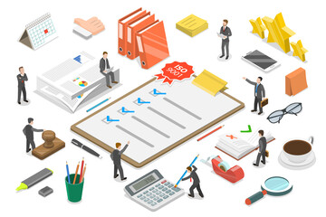 3D Isometric Flat  Conceptual Illustration of Quality Management System.
