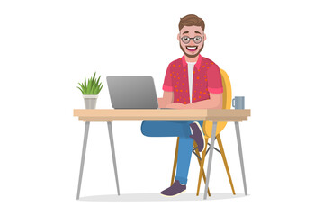3D Isometric Flat  Conceptual Illustration of Man is Working at Home.