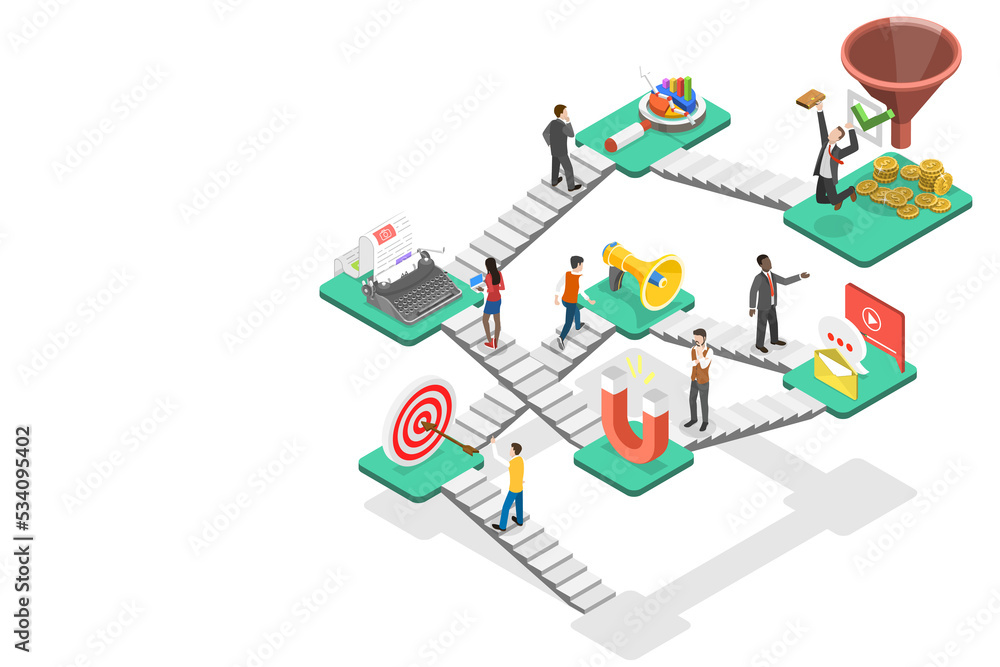 Poster lead generation strategy. marketing process of conversion rate optimization and generating business 