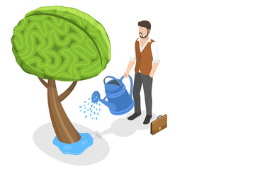 3D Isometric Flat  Conceptual Illustration of Self Growth.