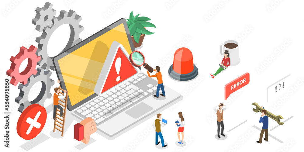 Poster 3d isometric flat conceptual illustration of operating system error.