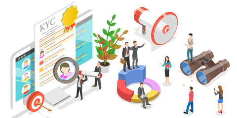 3D Isometric Flat  Concept of KYC - Know Your Customer.