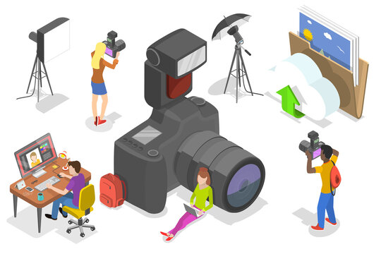 3D Isometric  Conceptual Illustration of Digital Photography Courses.