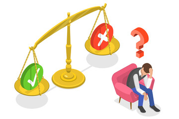 3D Isometric Flat  Conceptual Illustration of Moral Issue, Ethical Dilemma