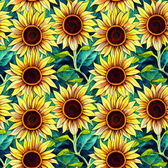 Fototapeta na wymiar Sunflower vintage seamless pattern. Sunflower retro background. Floral pattern.