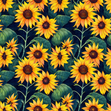 Sunflower vintage seamless pattern. Sunflower retro background. Floral pattern.