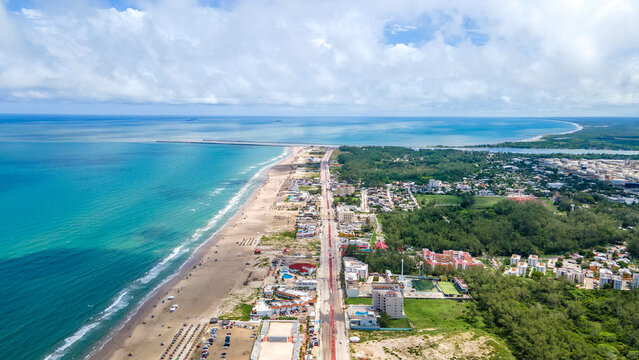Perfect aerial dron view at the Miramar's beach, Tampico Tamaulipas 
