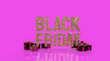 Fototapeta The gold Black Friday and gift box on pink background 3d rendering obraz