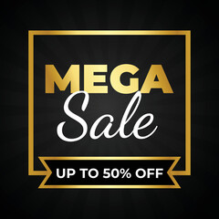 sunbrust black Background with Gold Mega Sale Discount, Abstract black wallpaper perfect for banners, posters, social media promotions, vector template. eps vector file