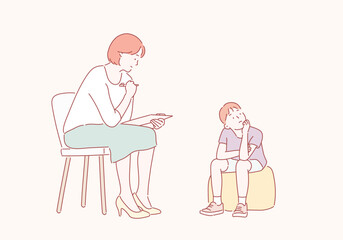 The mother is educating the child. Hand drawn style vector design illustrations.