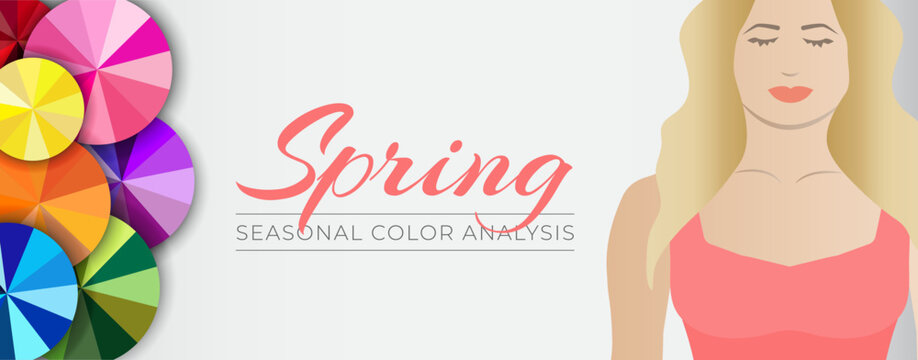 Seasonal Color Analysis Spring Banner Illustration with Color Wheels
