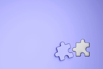Missing jigsaw puzzle piece on purple background, business concept for completing the final puzzle piece. 3d metal puzzle jigsaw with copy space on purple background. 3d rendering