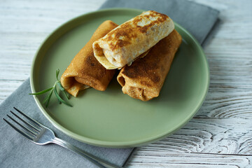 Stuffed pancakes close-up. Concept - traditional dishes of different peoples of the world.