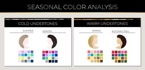 Elegant Seasonal Skin Color Analysis Illustration with Color Swatches and Women Page